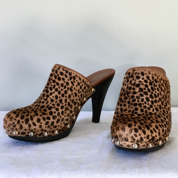 Nina Elisha brown/black leopard print heeled clogs - Picture 2 of 16